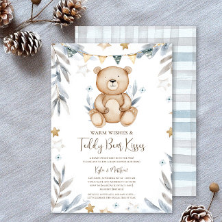 Winter Teddy Bear Snowflake Baby Shower Invitation