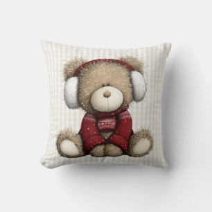 Winter Teddy Bear Throw Pillow