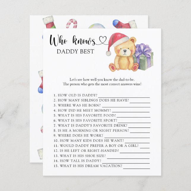 Winter teddy bear - Who knows daddy best game (Front/Back)