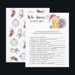 Winter teddy bear - Who knows daddy best game<br><div class="desc">"There's a Beary Sweet baby on the way". Celebrate with this teddy bear themed baby shower party! Watercolor cute teddy bear with christmas gift,  in santa hat. On the reverse side of the card are holiday christmas pattern (candy cane,  christmas tree ball toy,  christmas socks). Matching items available.</div>