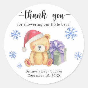 Winter Teddy bear with xmas gift thank you Classic Round Sticker