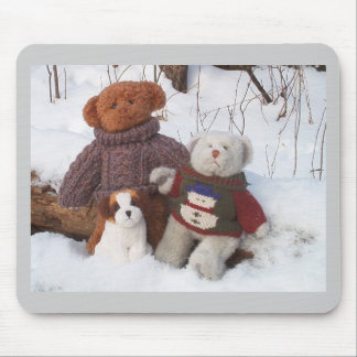 Winter Teddy Brothers with pup Mouse Pad
