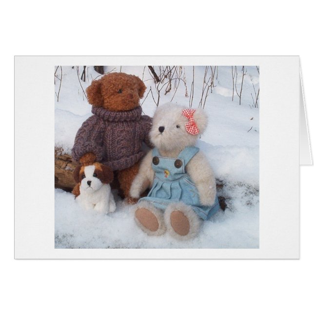 Winter Teddy Couple with puppy (Front Horizontal)