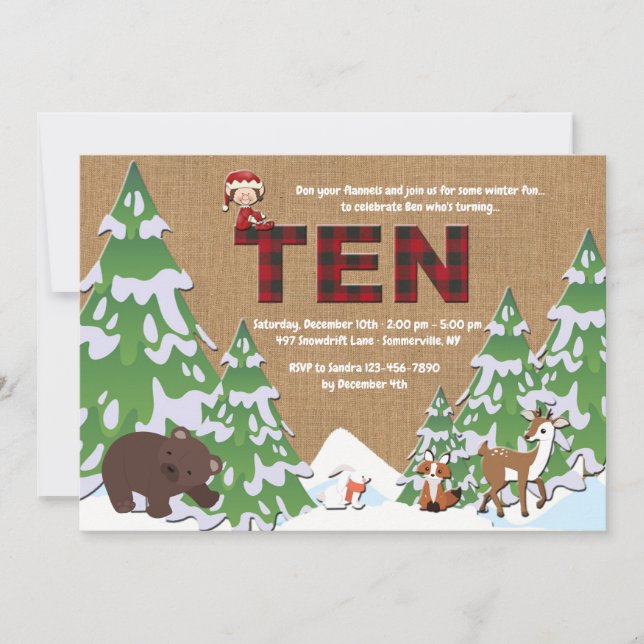 Winter Ten Birthday Party Invitation (Front)