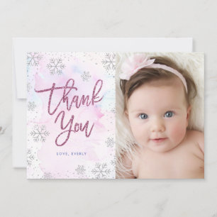 Winter Thank You Birthday Silver Magenta Glitter Card