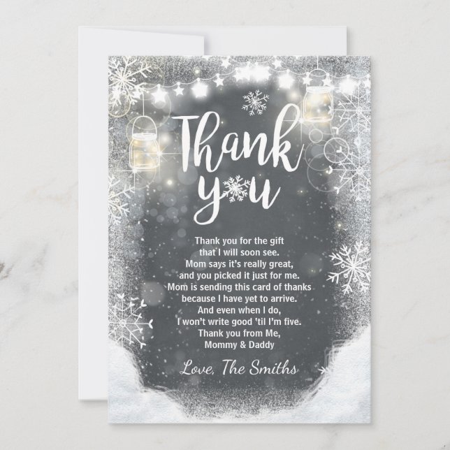 Winter thank you Card baby Shower Snowflake Rustic (Front)