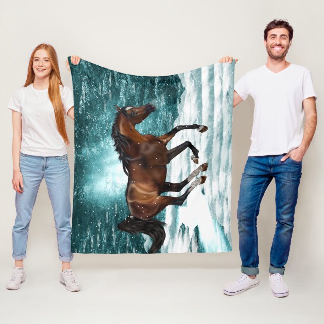 Winter Theme Galloping Arabian Horse Fleece Blanket (In Situ)