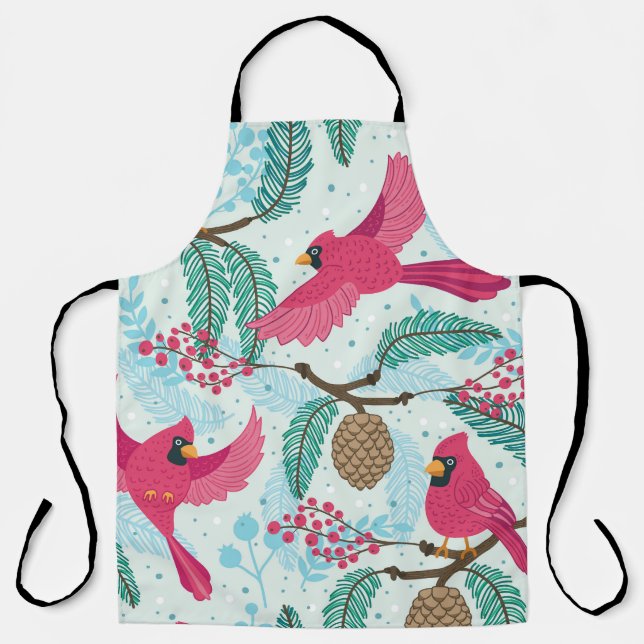 Winter Theme: Red Cardinal Pattern. Apron (Front)