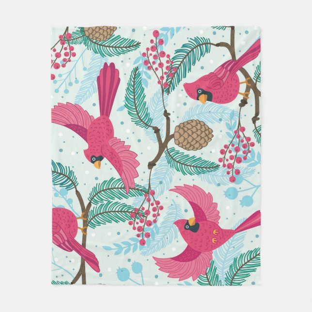 Winter Theme: Red Cardinal Pattern. Fleece Blanket (Front)