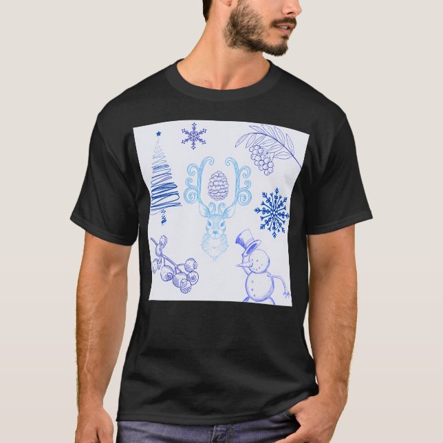 Winter Themed Pattern Light Blue T-Shirt (Front)