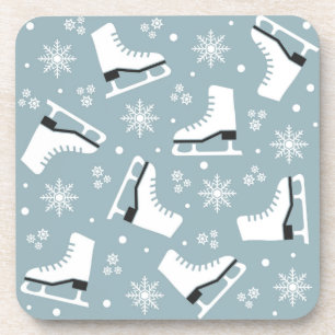 Winter themed pattern with ice skates coaster