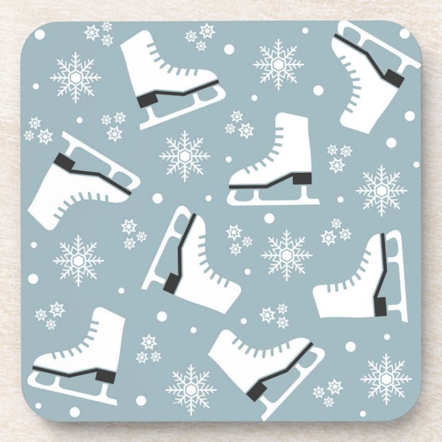 Winter themed pattern with ice skates coaster (Front)