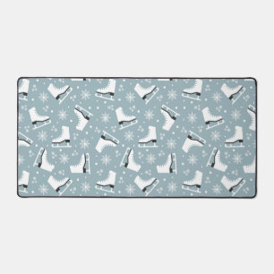 Winter themed pattern with ice skates desk mat