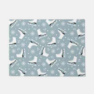 Winter themed pattern with ice skates doormat
