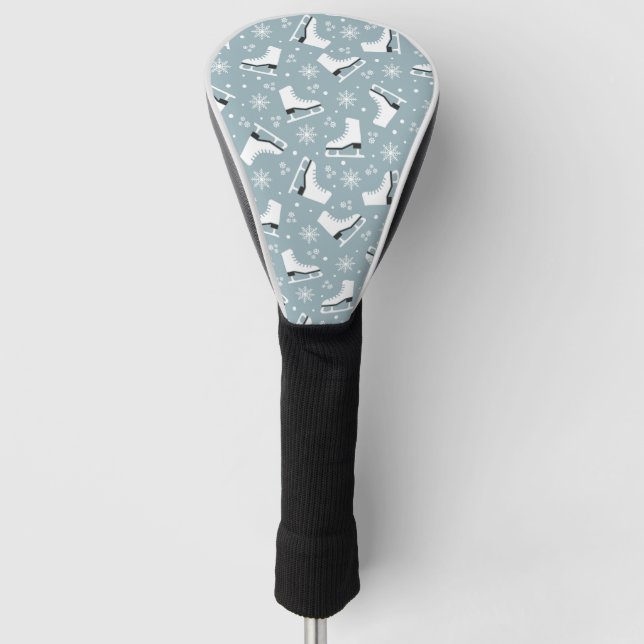 Winter themed pattern with ice skates golf head cover (Front)