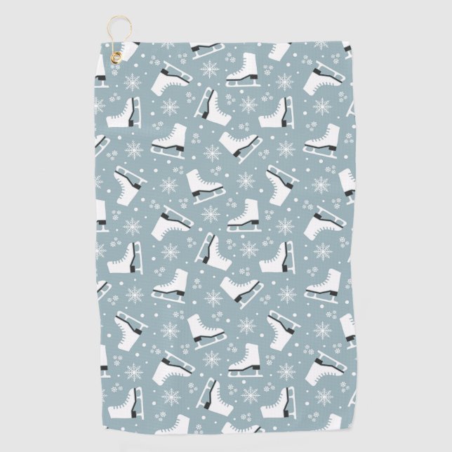 Winter themed pattern with ice skates golf towel (Front)
