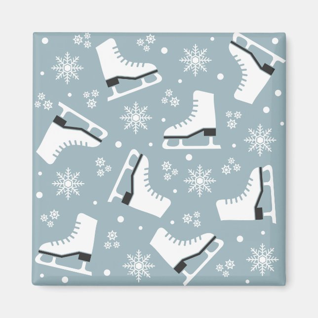 Winter themed pattern with ice skates magnet (Front)