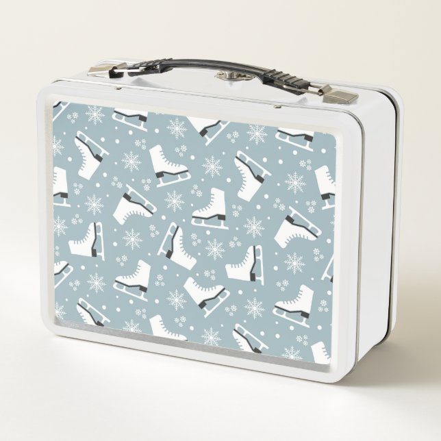 Winter themed pattern with ice skates metal lunch box (Back)