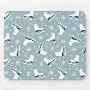 Winter themed pattern with ice skates mouse pad