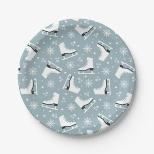 Winter themed pattern with ice skates paper plate