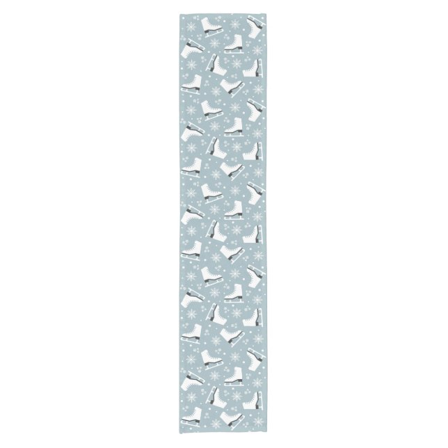 Winter themed pattern with ice skates short table runner (Front)
