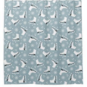 Winter themed pattern with ice skates shower curtain