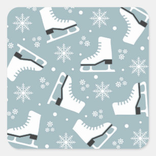 Winter themed pattern with ice skates square sticker