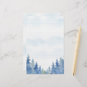 Winter themed pine trees lined stationery