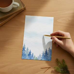 Winter themed pine trees lined stationery