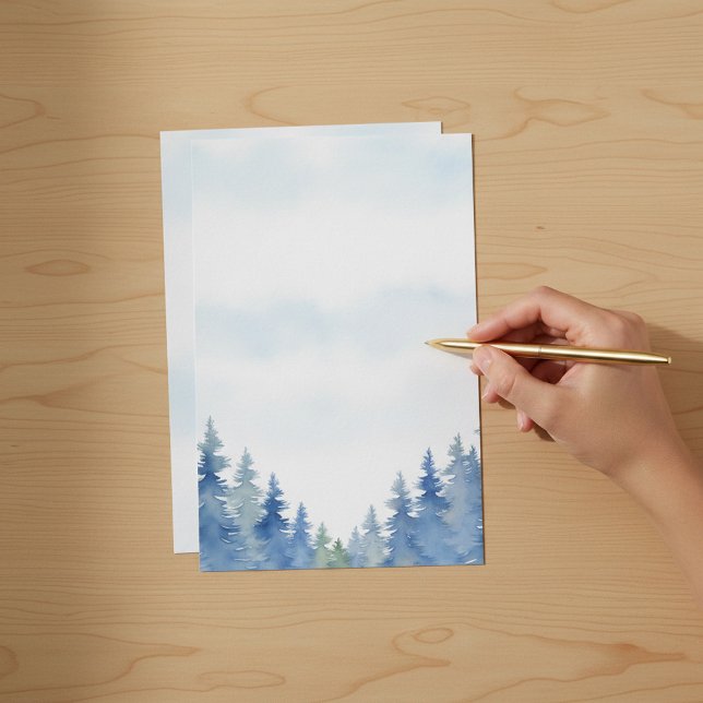 Winter themed pine trees plain stationery (Winter themed pine trees plain stationery.)