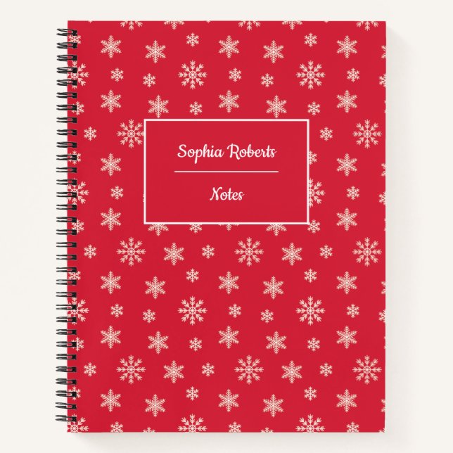 Winter themed snowflakes modern pattern red notebook (Front)