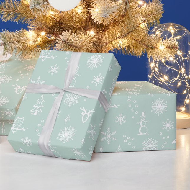 Winter Things Wrapping Paper - Mint + Snow (Holidays)