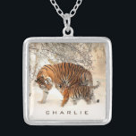 Winter Tigers custom name neclace Silver Plated Necklace<br><div class="desc">See my store for more tiger items.</div>