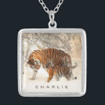 Winter Tigers custom name neclace Silver Plated Necklace<br><div class="desc">See my store for more tiger items.</div>