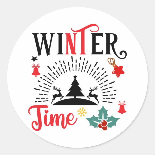 Winter time classic round sticker (Front)
