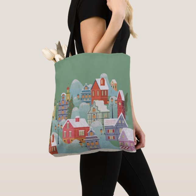 Winter Town Christmas Tote Bag (Close Up)