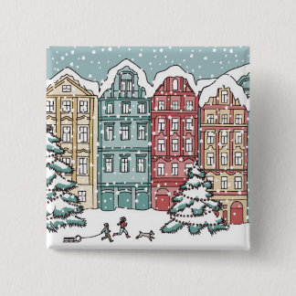 Winter Town Scene 15 Cm Square Badge