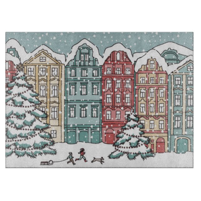 Winter Town Scene Cutting Board (Front)