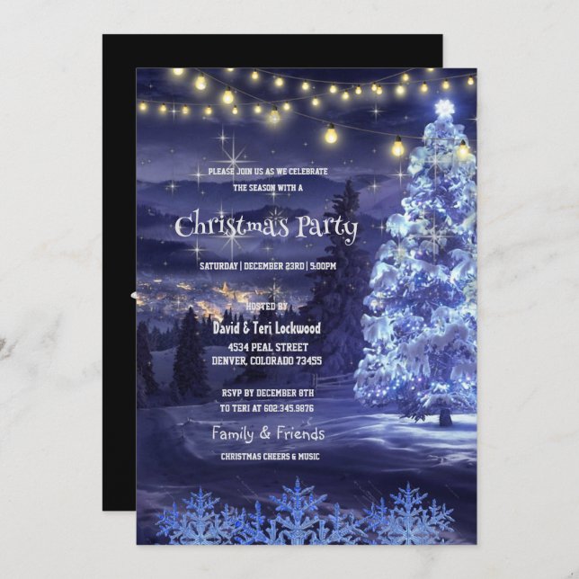 Winter Town Tree Lights Christmas Party Invitation (Front/Back)