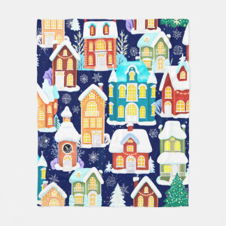 Winter town with victorian houses. Christmas theme Fleece Blanket