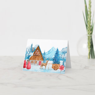 Winter Townscape with a Deer Holiday Card