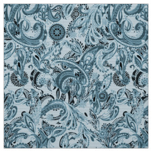 Winter traditional paisley floral blue pattern DIY Fabric