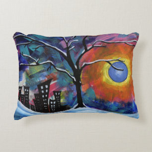 Winter Tree and City Lights Original Artwork Decorative Cushion