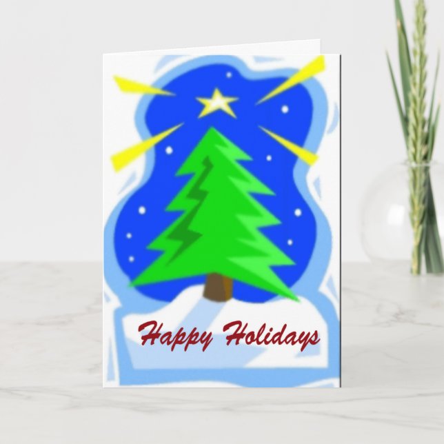 Winter Tree And North Star Custom Greetings Card (Front)