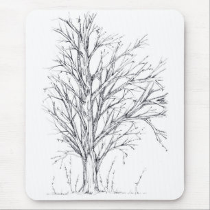 Winter Tree Black Ink Drawing Art Sketch Mouse Pad