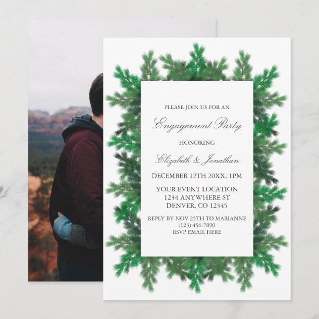 Winter Tree Branches Photo Engagement Party Invitation (Front/Back)