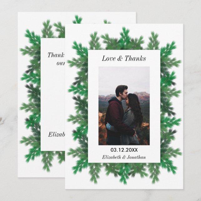 Winter Tree Branches Photo Wedding Thank You Card (Front/Back)