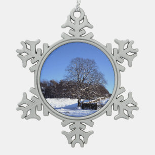 Winter Tree Lyme Park Holiday Card Poster Photo Bl Snowflake Pewter Christmas Ornament