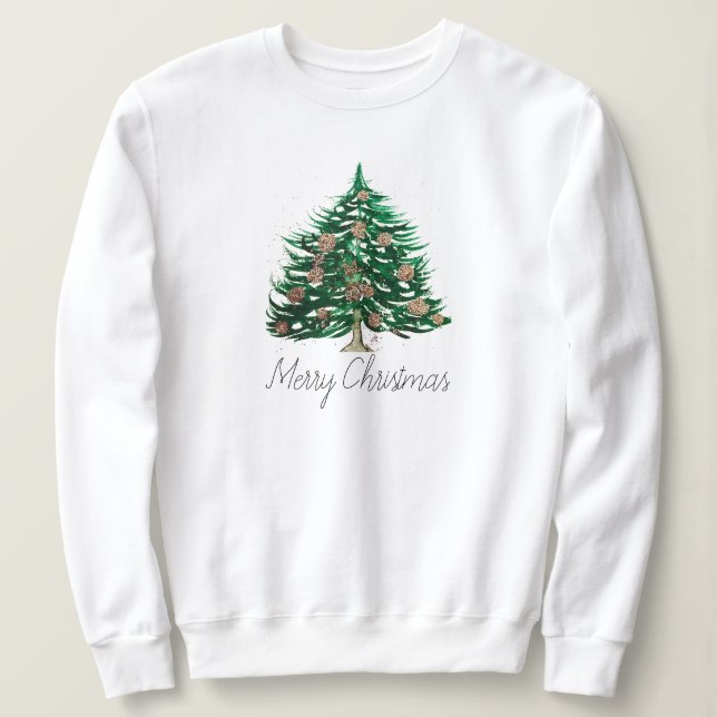 Winter Tree Merry Christmas Modern Script Cute Sweatshirt (Design Front)