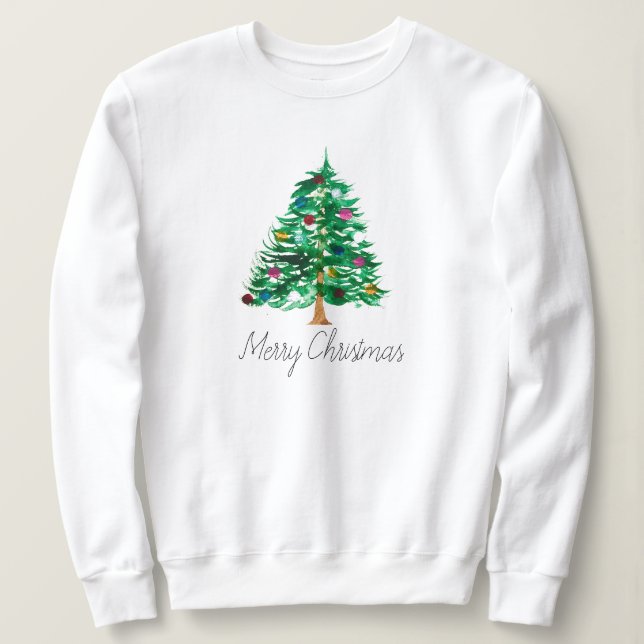 Winter Tree Merry Christmas Modern Script Cute Sweatshirt (Design Front)